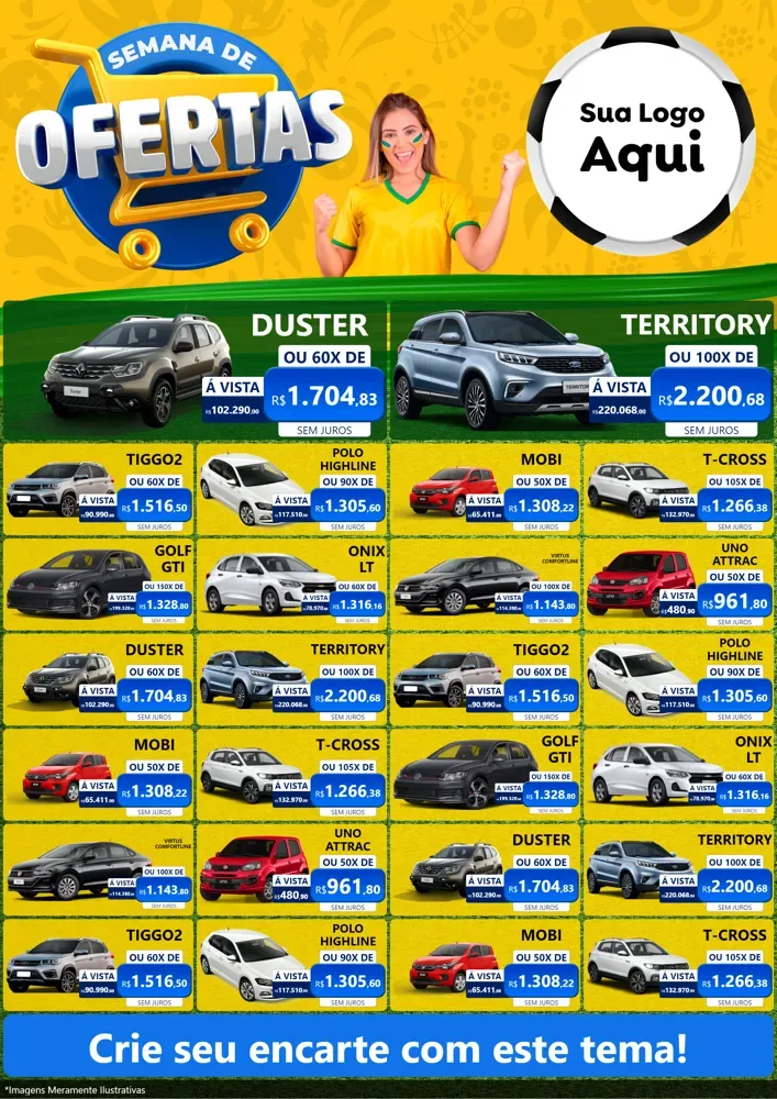 Modelo de Encarte para Encarte A4 Vertical com o tema Semana de Ofertas - Copa para Concessionaria de Carros