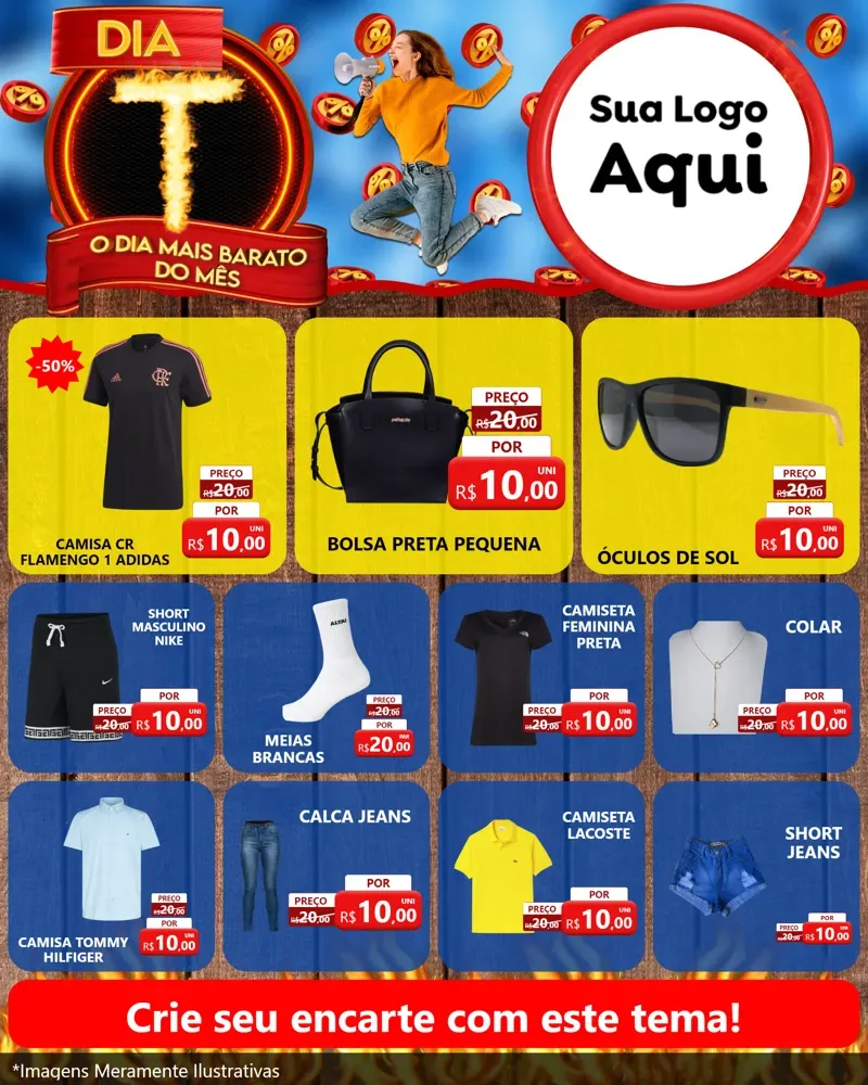 Modelo de Rede Social para Feed Instagram com o tema Dia T - O Dia Mais Barato Do Mês para Roupas e acessórios