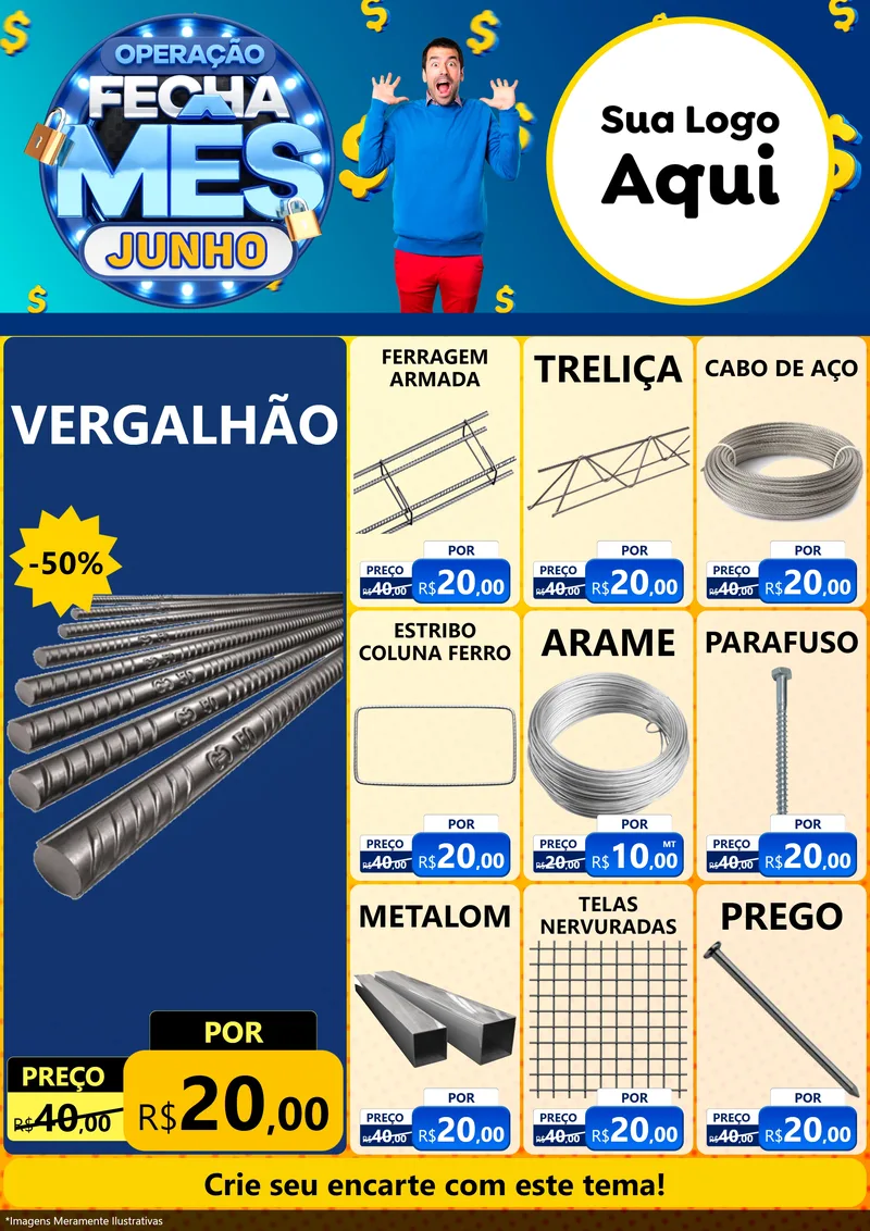 Modelo de Encarte para Encarte A4 Vertical com o tema Operação Fecha Mês, Junho para Ferragens
