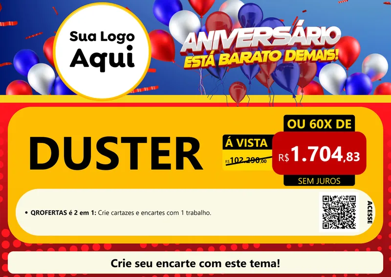 Modelo de Cartaz para Cartaz A4 Horizontal com o tema Aniversário para Concessionaria de Carros