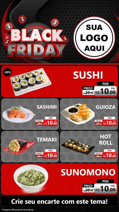 Modelo de TV para TV Vertical com o tema Black Friday para Comida japonesa