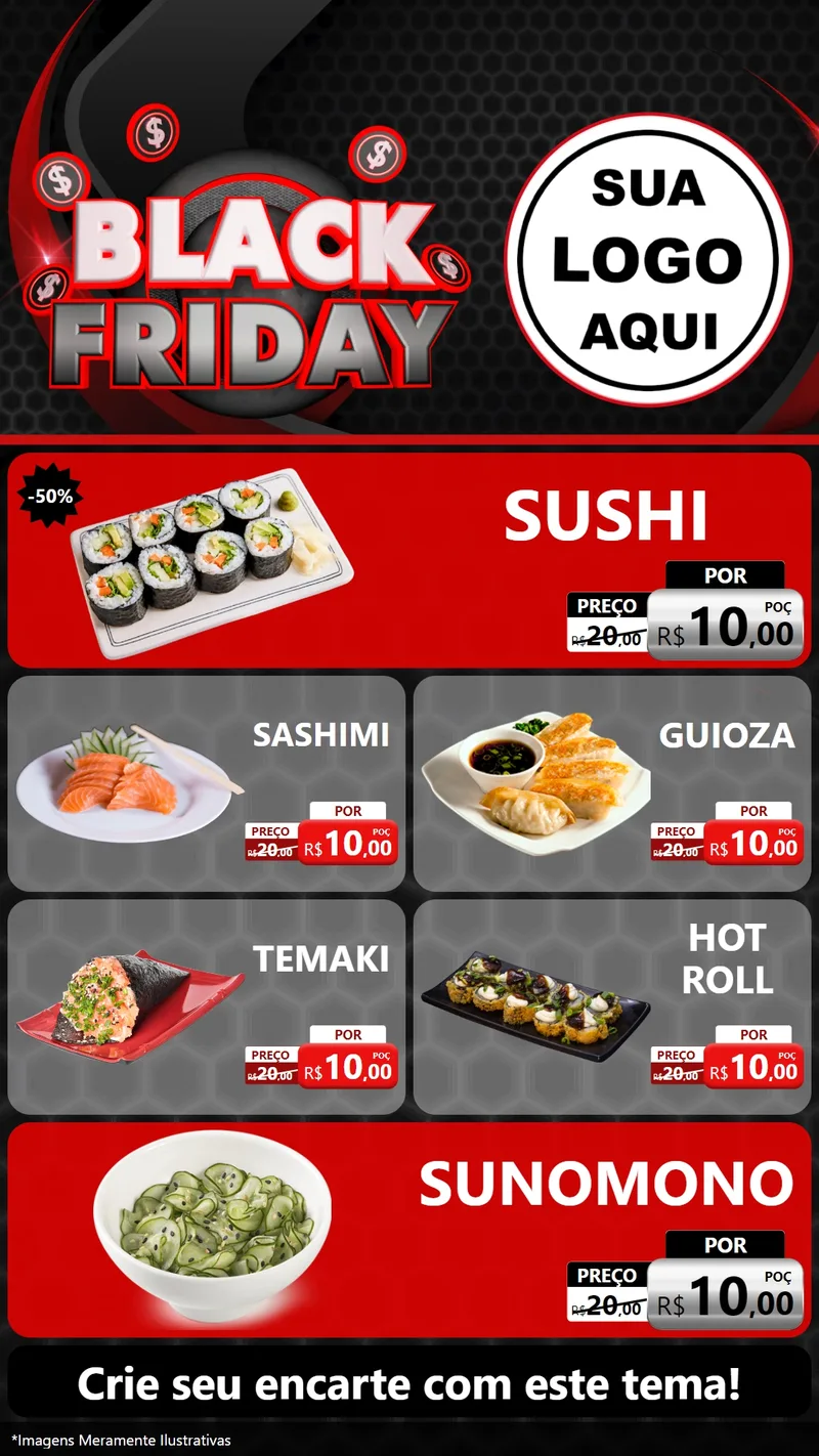 Modelo de TV para TV Vertical com o tema Black Friday para Comida japonesa