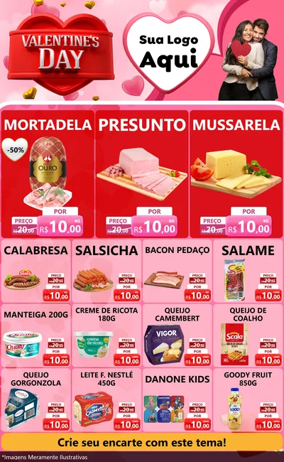 Modelo de Encarte para Encarte Grande com o tema Valentine's Day para Frios e Laticínios