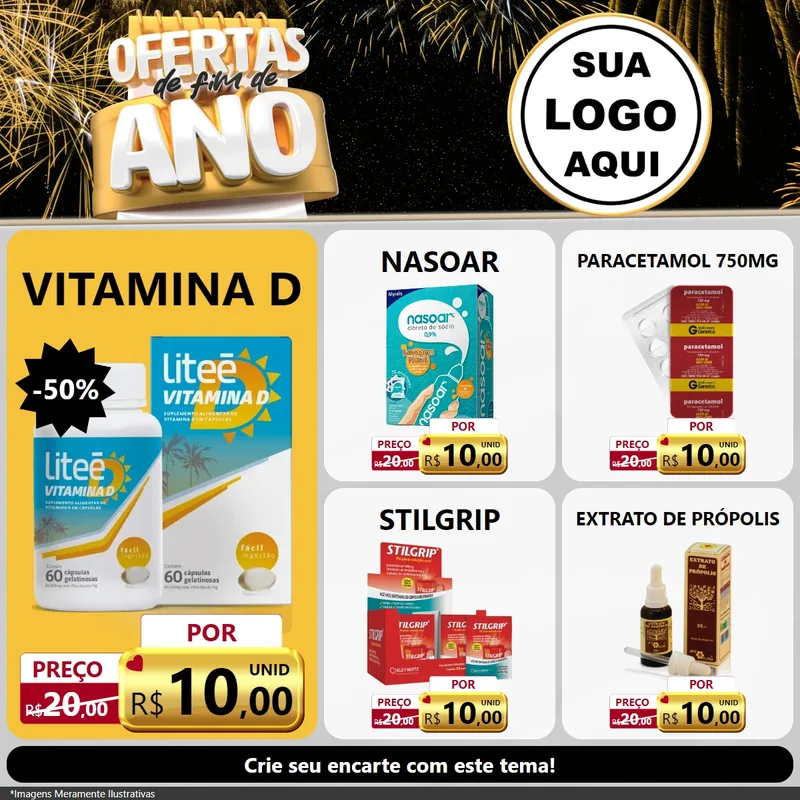 Modelo de Rede Social para Feed Facebook com o tema Ofertas de Fim de Ano para Farmácia