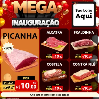 Modelo de Rede Social para Feed Facebook com o tema Mega Inauguração para Açougue