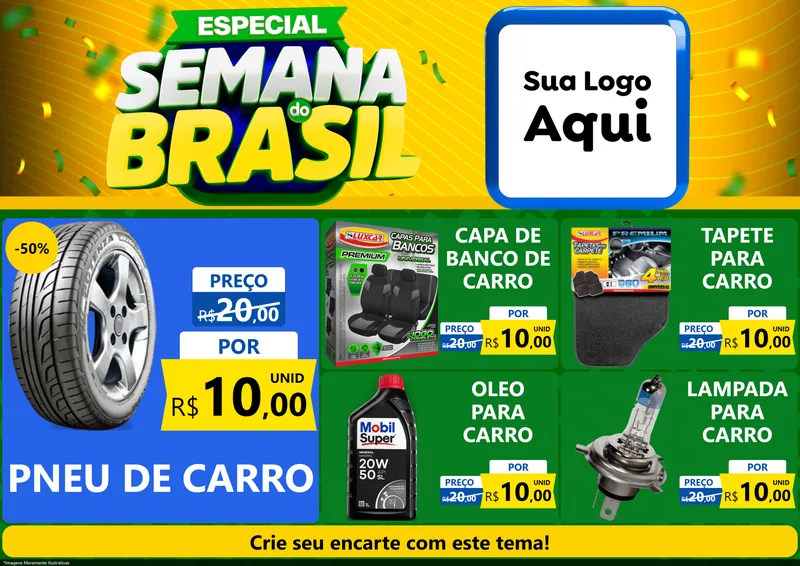 Modelo de Encarte para Encarte A4 Horizontal com o tema Especial Semana do Brasil para Auto peças