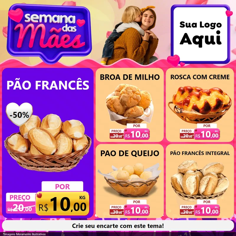 Modelo de Rede Social para Feed Facebook com o tema Semana das Mães para Padaria