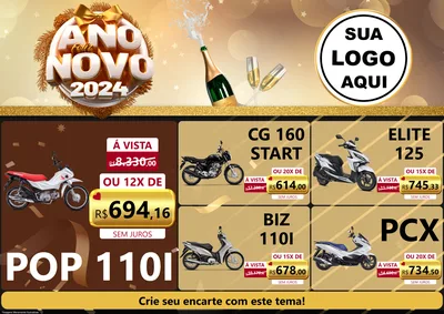 Modelo de Encarte para Encarte A4 Horizontal com o tema Feliz Ano Novo 2027 para Concessionaria de Motos
