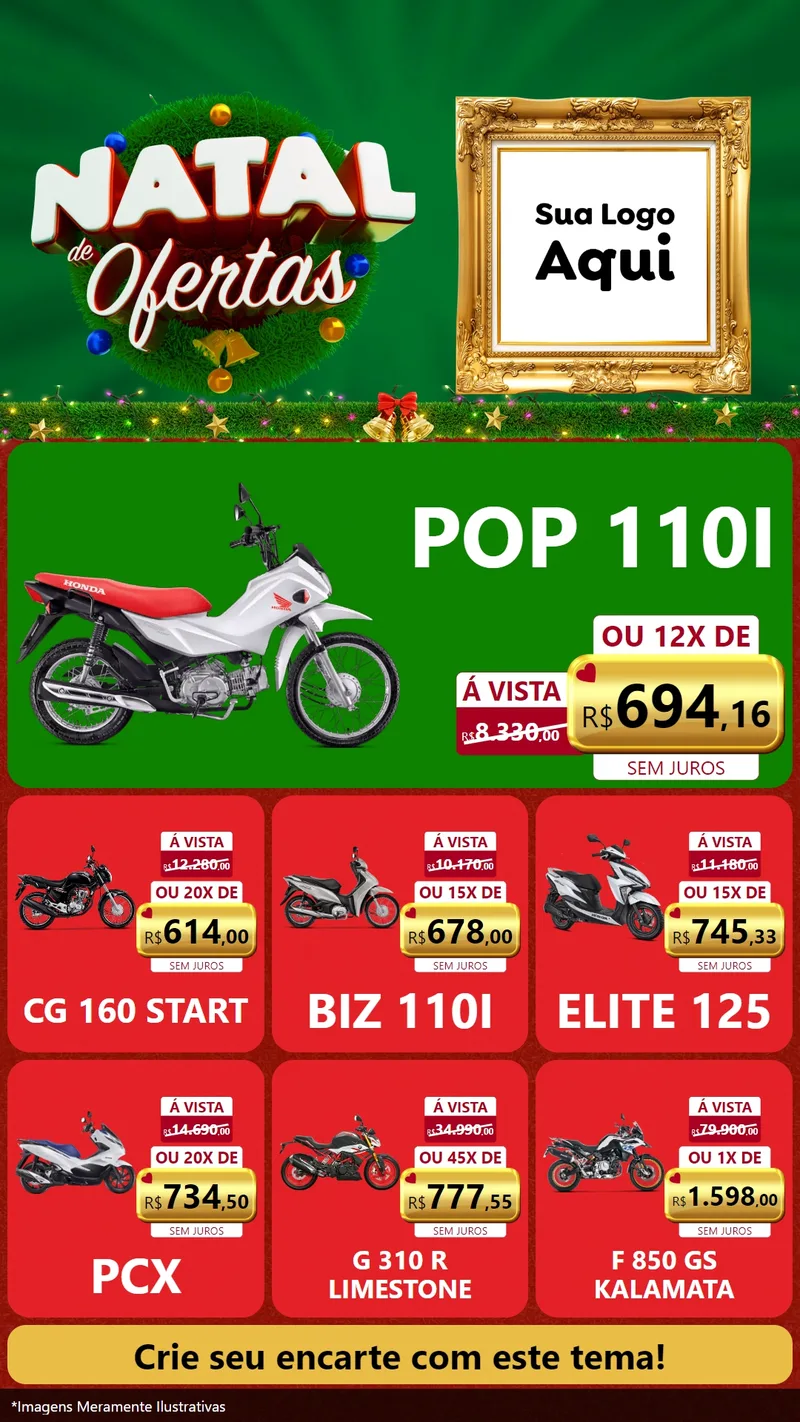 Modelo de Rede Social para Stories com o tema Natal de Ofertas para Concessionaria de Motos