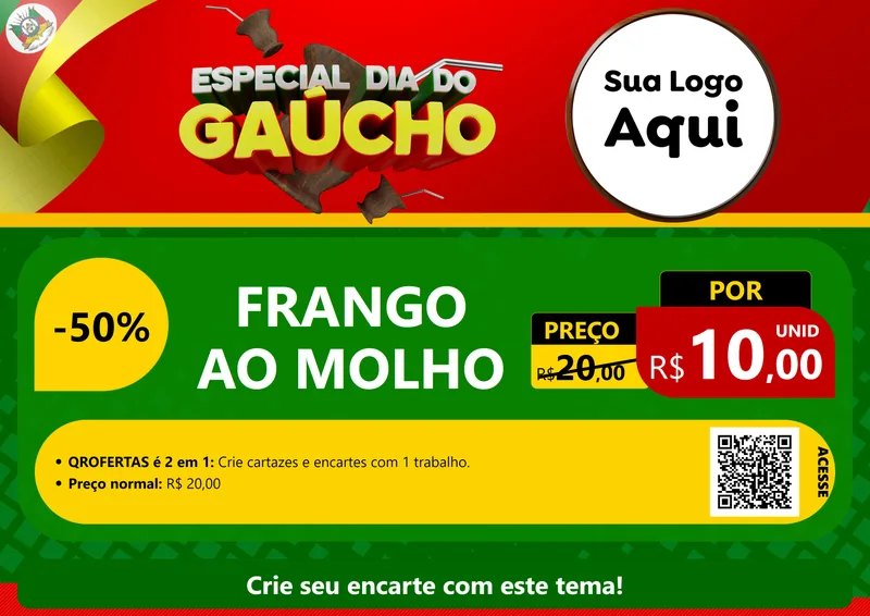 Modelo de Cartaz para Cartaz A4 Horizontal com o tema Especial Dia do Gaúcho para Restaurante