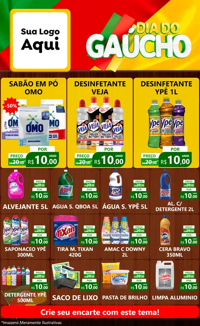 Modelo de Encarte para Encarte Grande com o tema Dia do Gaúcho para Produtos de Limpeza