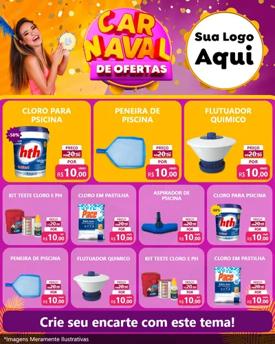 Modelo de Rede Social para Feed Instagram com o tema Carnaval de Ofertas para Produtos para Piscina