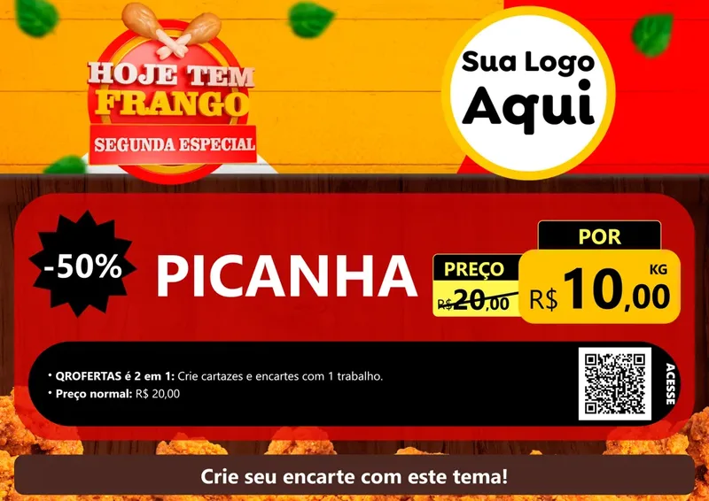 Modelo de Cartaz para Cartaz A4 Horizontal com o tema Hoje tem Frango Segunda Especial para Açougue