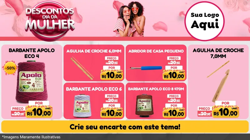 Modelo de TV para TV Horizontal com o tema Descontos Dia da Mulher para Armarinho e Aviamentos