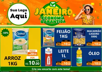 Modelo de Encarte para Encarte A4 Horizontal com o tema Janeiro - Economia Garantida para Supermercado