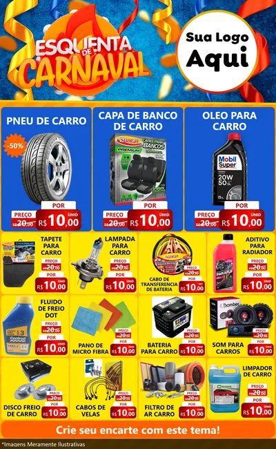Modelo de Encarte para Encarte Grande com o tema Esquenta de Carnaval para Auto peças