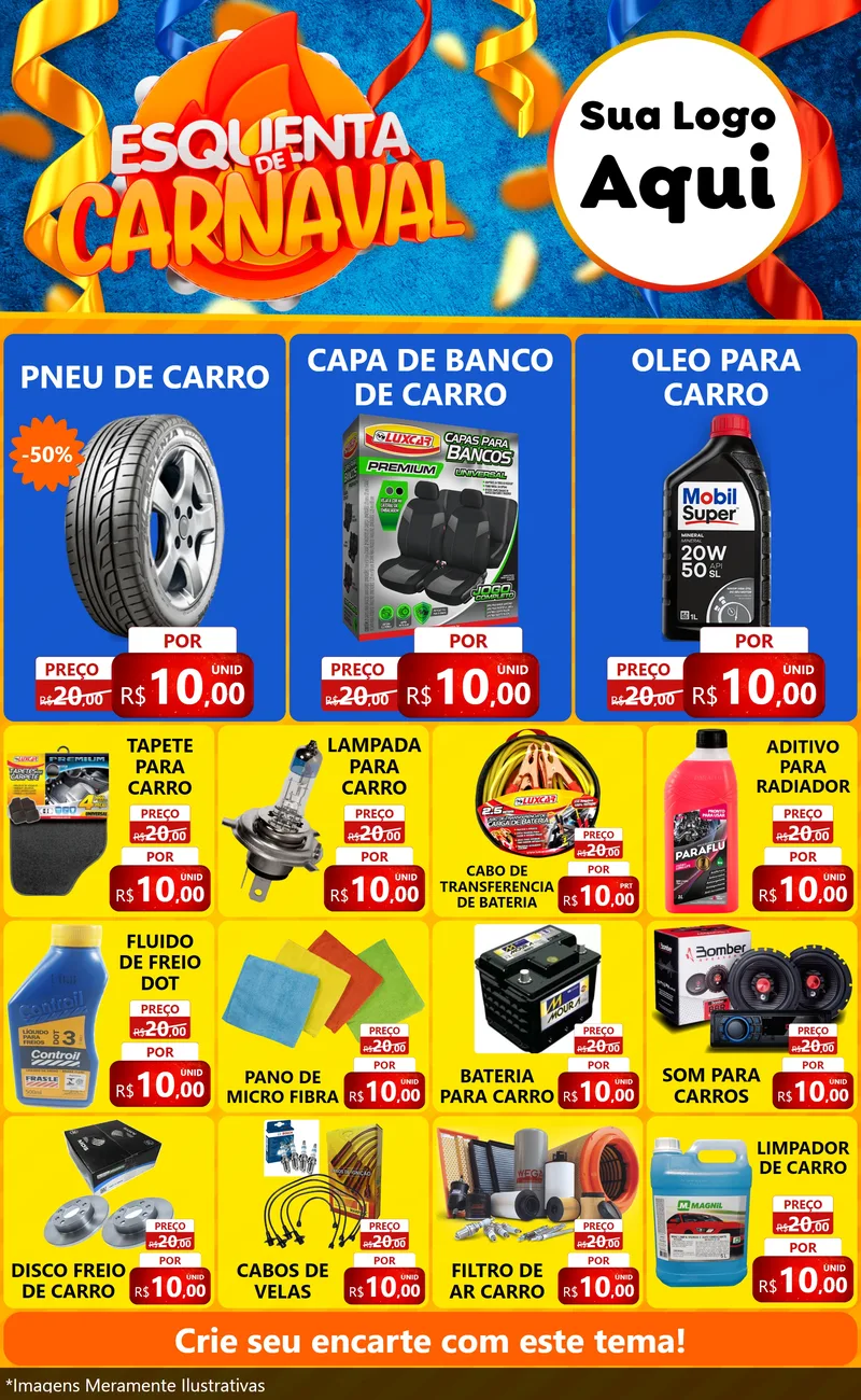 Modelo de Encarte para Encarte Grande com o tema Esquenta de Carnaval para Auto peças