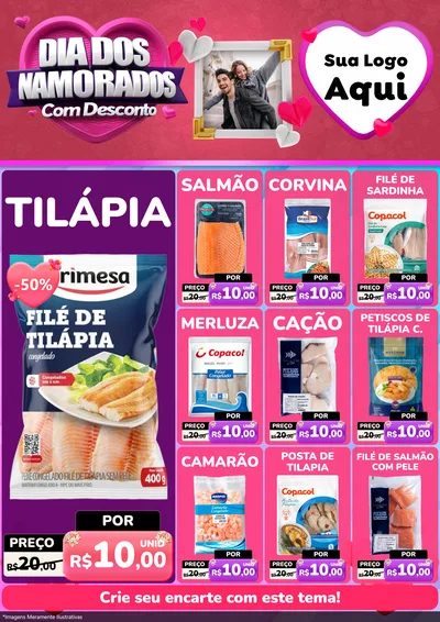 Modelo de Encarte para Encarte A4 Vertical com o tema Dia Dos Namorados Com Desconto para Peixaria
