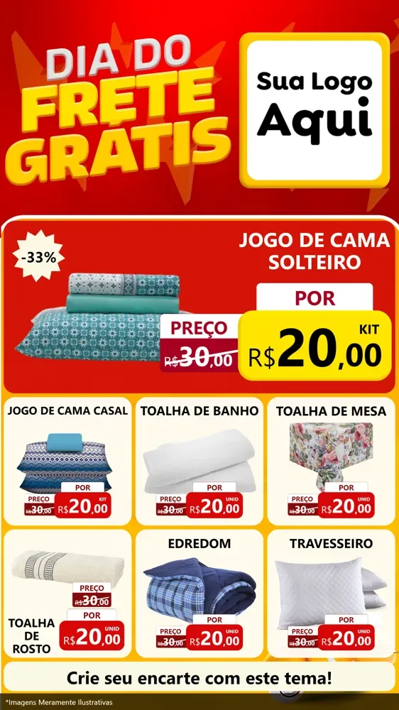Modelo de Rede Social para Stories com o tema Dia do Frete Grátis para Cama, Mesa e Banho