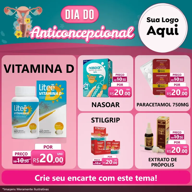 Modelo de Rede Social para Feed Facebook com o tema Dia do anticoncepcional para Farmácia