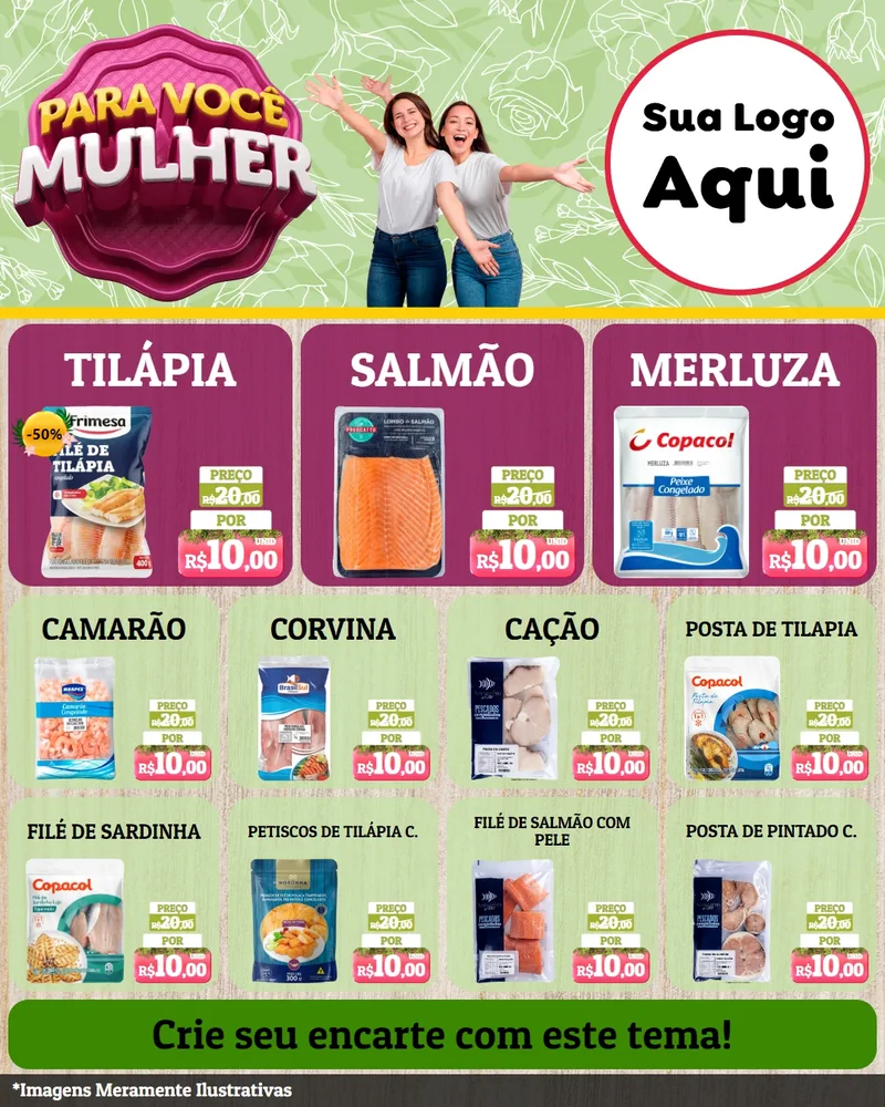 Modelo de Rede Social para Feed Instagram com o tema Para Você Mulher para Peixaria