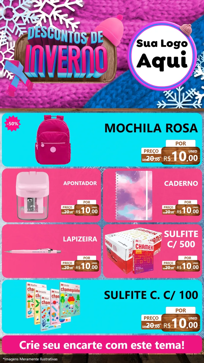 Modelo de TV para TV Vertical com o tema Descontos de Inverno para Papelaria