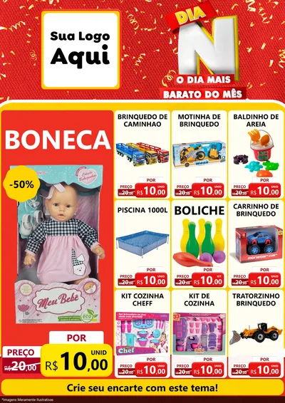 Modelo de Encarte para Encarte A4 Vertical com o tema Dia N o Dia Mais Barato do Mês para Brinquedos