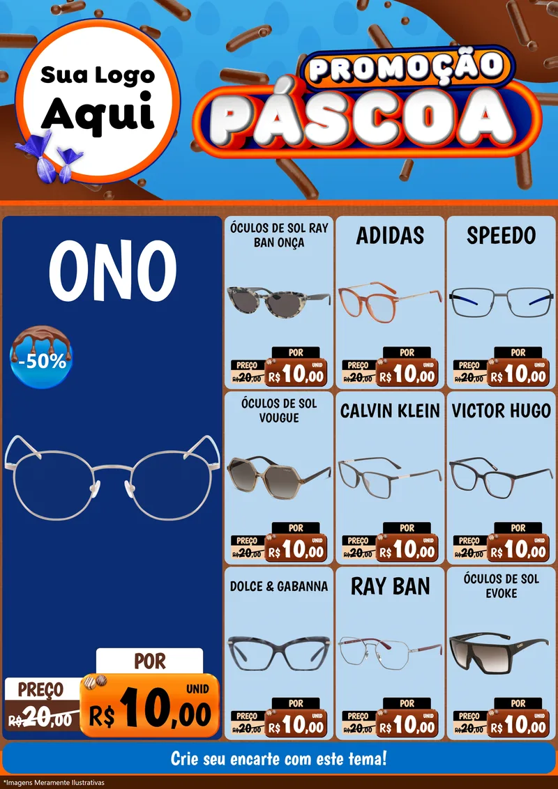 Modelo de Encarte para Encarte A4 Vertical com o tema Promoção Páscoa para Óticas