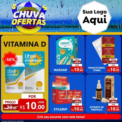 Modelo de Rede Social para Feed Facebook com o tema Chuva de Ofertas para Farmácia