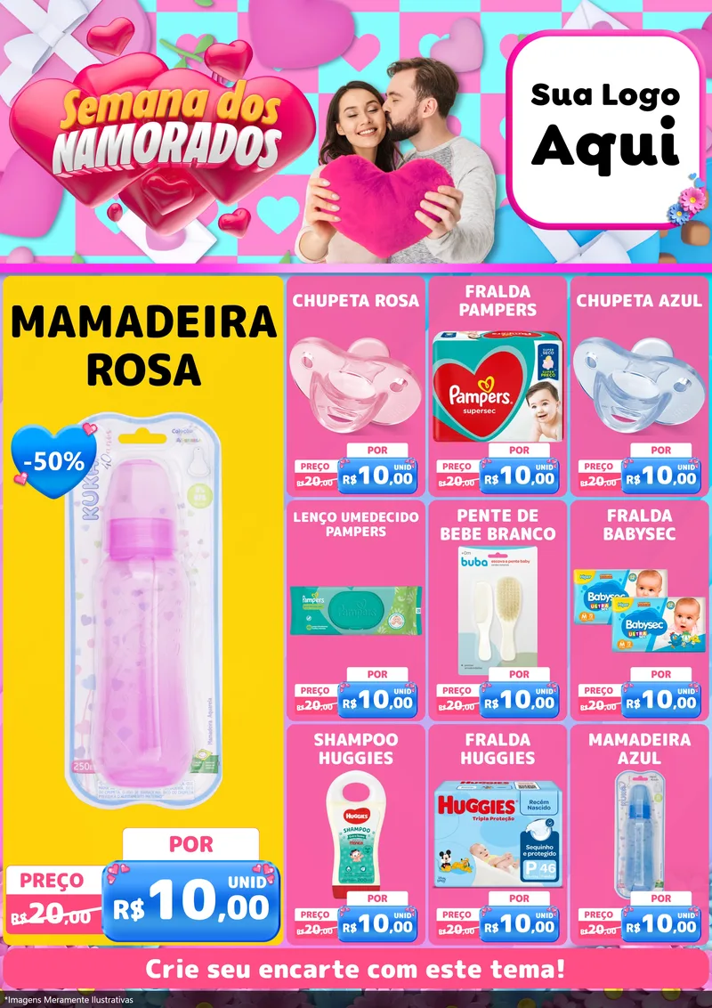 Modelo de Encarte para Encarte A4 Vertical com o tema Semana dos Namorados para Bebês