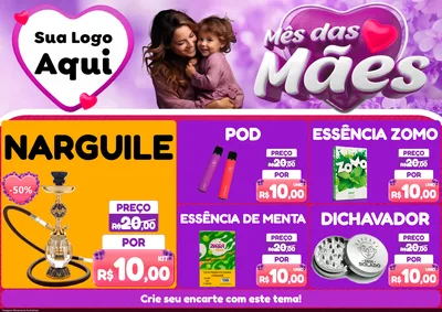 Modelo de Encarte para Encarte A4 Horizontal com o tema Mês das Mães para Tabacaria