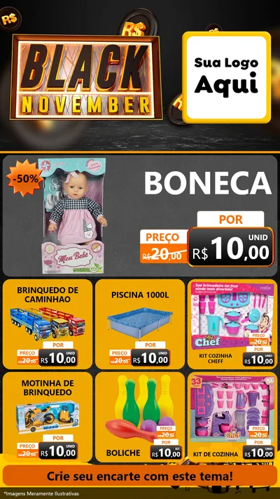 Modelo de Rede Social para Stories com o tema Black November para Brinquedos