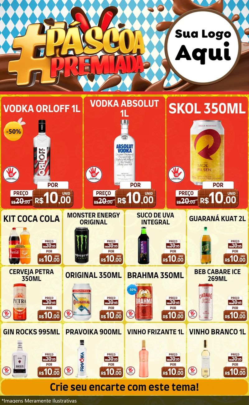 Modelo de Encarte para Encarte Grande com o tema Páscoa Premiada para Distribuidora de bebidas