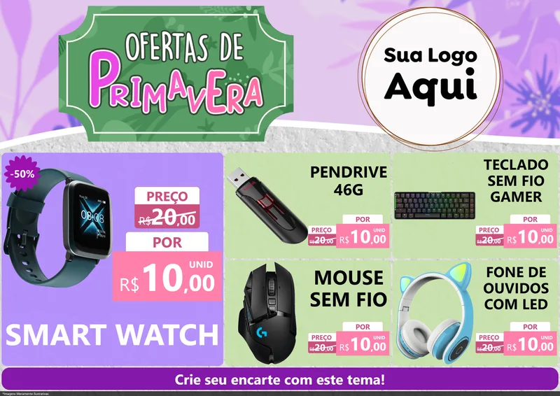Modelo de Encarte para Encarte A4 Horizontal com o tema Ofertas de Primavera para Informática