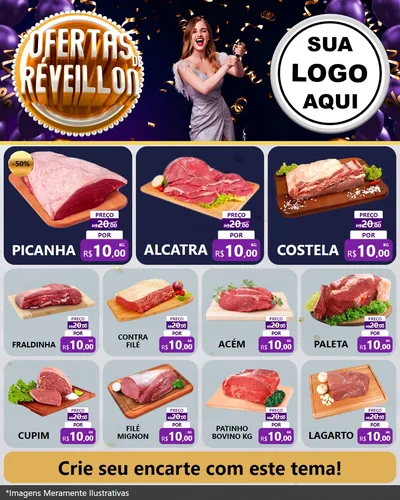 Modelo de Rede Social para Feed Instagram com o tema Ofertas de Réveillon para Açougue