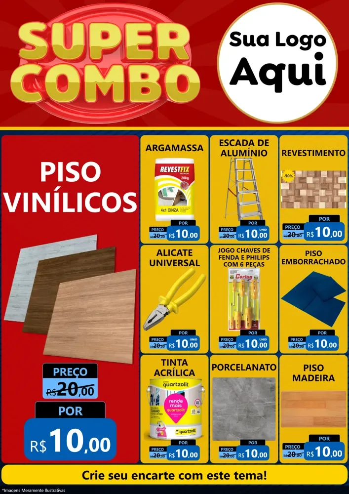 Modelo de Encarte para Encarte A4 Vertical com o tema Super Combo para Material para Construção