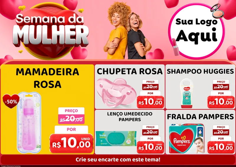 Modelo de Encarte para Encarte A4 Horizontal com o tema Semana da Mulher para Bebês