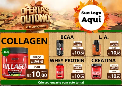 Modelo de Encarte para Encarte A4 Horizontal com o tema Ofertas de Outono - Vem, Aproveite! para Suplementos alimentares