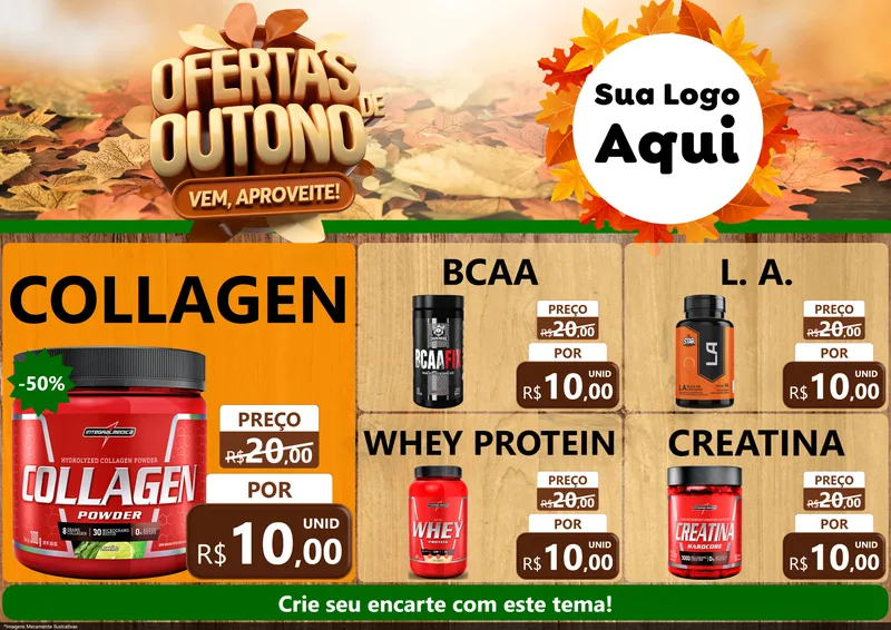 Modelo de Encarte para Encarte A4 Horizontal com o tema Ofertas de Outono - Vem, Aproveite! para Suplementos alimentares