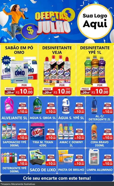 Modelo de Encarte para Encarte Grande com o tema Ofertas de Julho para Produtos de Limpeza