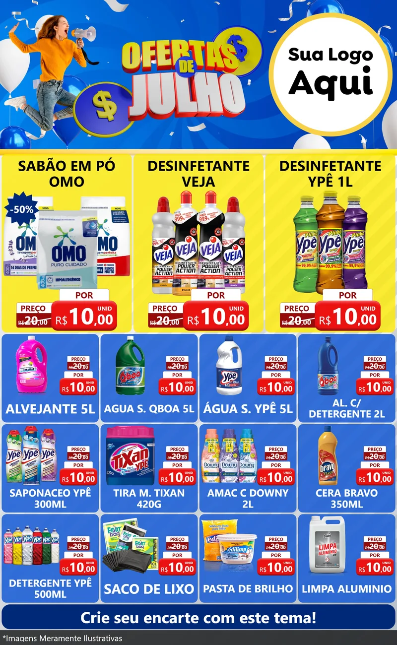 Modelo de Encarte para Encarte Grande com o tema Ofertas de Julho para Produtos de Limpeza