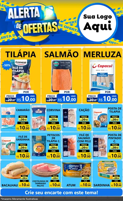 Modelo de Encarte para Encarte Grande com o tema Alerta de Ofertas para Peixaria