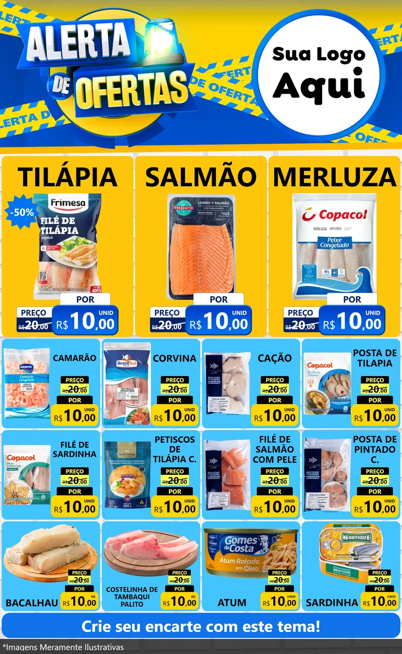 Modelo de Encarte para Encarte Grande com o tema Alerta de Ofertas para Peixaria