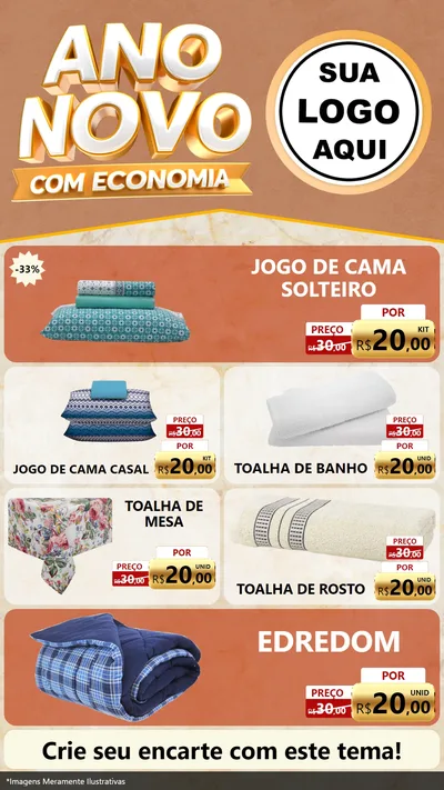 Modelo de TV para TV Vertical com o tema Ano Novo Com Economia para Cama, Mesa e Banho