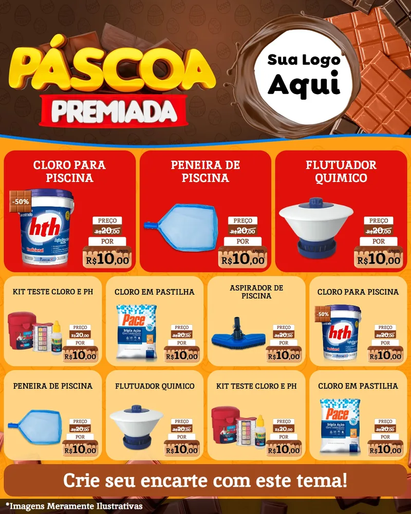 Modelo de Rede Social para Feed Instagram com o tema Páscoa Premiada para Produtos para Piscina