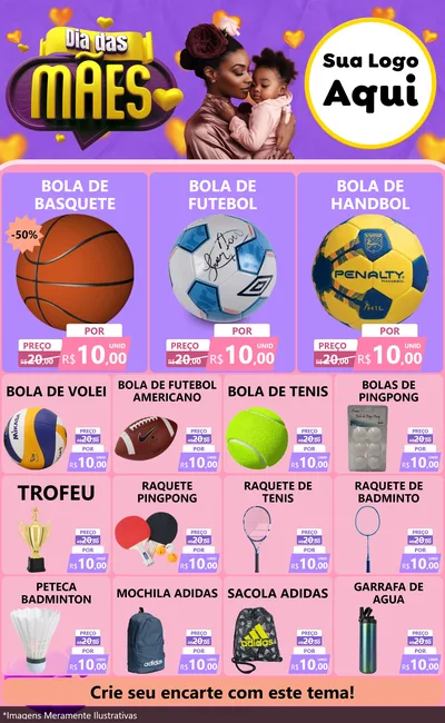 Modelo de Encarte para Encarte Grande com o tema Dia das Mães para Artigos Esportivos