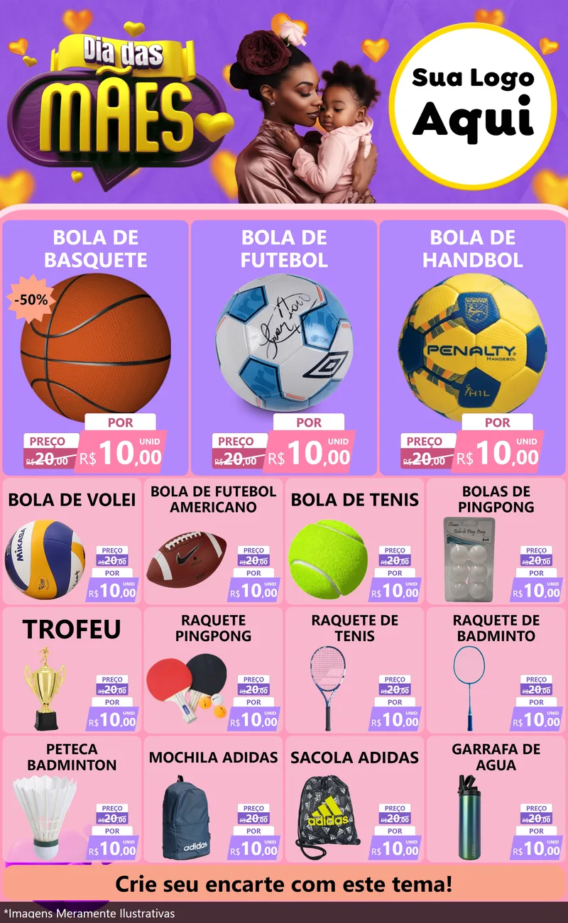 Modelo de Encarte para Encarte Grande com o tema Dia das Mães para Artigos Esportivos