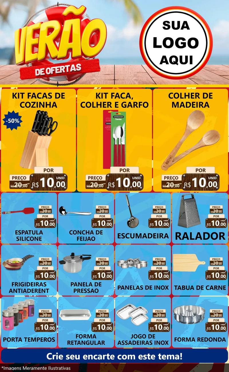 Modelo de Encarte para Encarte Grande com o tema Verão de Ofertas para Utilidades Domésticas