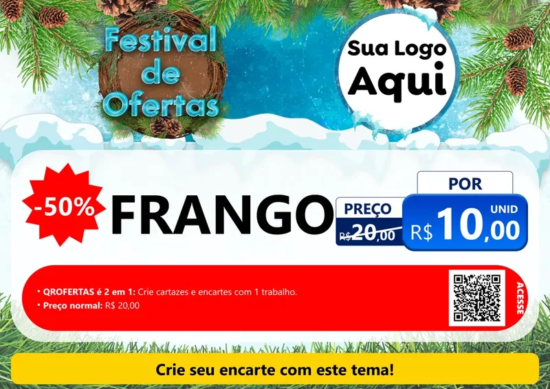 Modelo de Cartaz para Cartaz A4 Horizontal com o tema Festival de Ofertas - Inverno para Assados