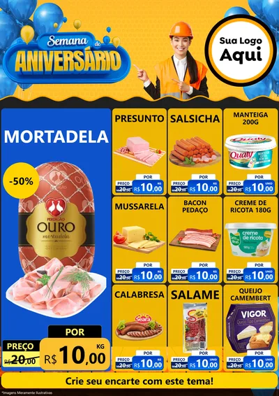 Modelo de Encarte para Encarte A4 Vertical com o tema Semana de Aniversário para Frios e Laticínios